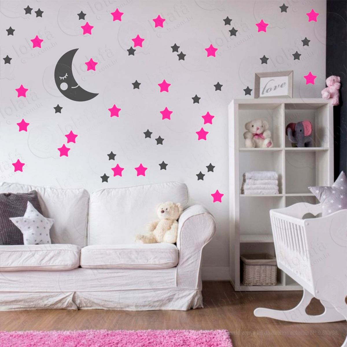 Adesivos Lua e Estrelas 53 Peças Adesivos para Quarto de Bebê Infantil Mod:598