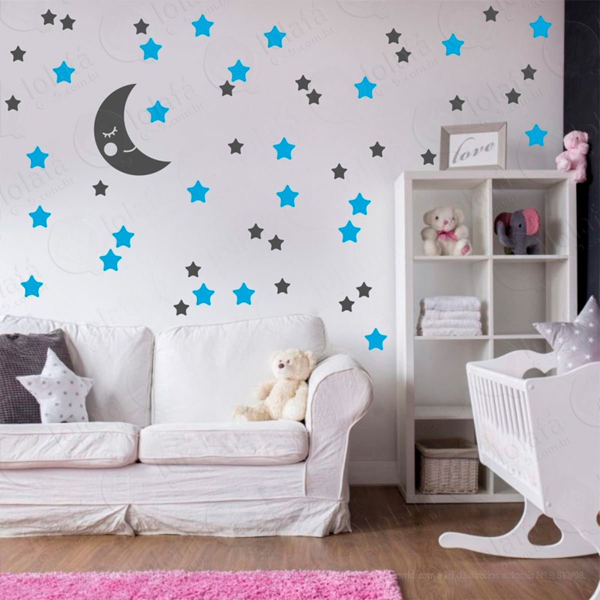 Adesivos Lua e Estrelas 53 Peças Adesivos para Quarto de Bebê Infantil Mod:599