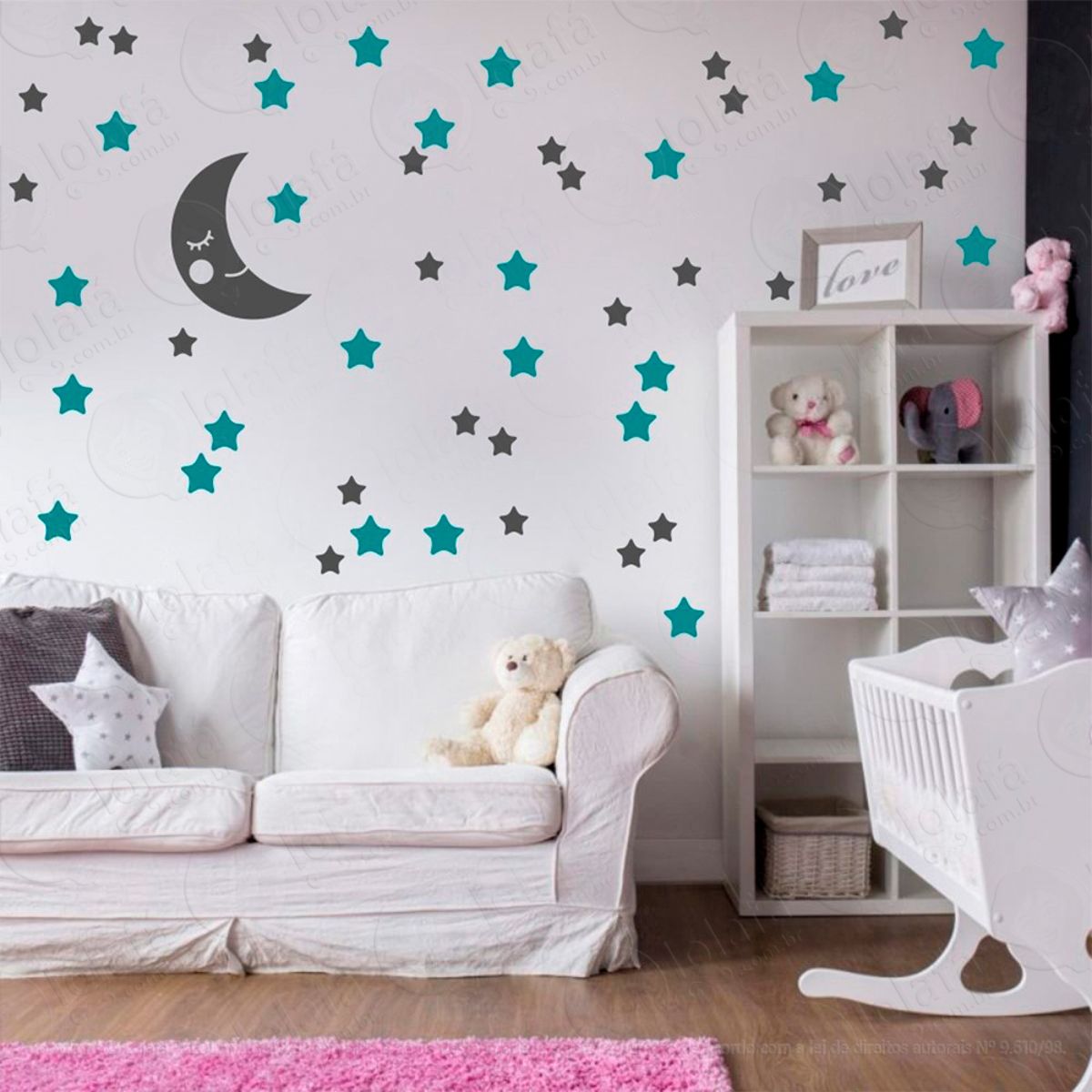 Adesivos Lua e Estrelas 53 Peças Adesivos para Quarto de Bebê Infantil Mod:601