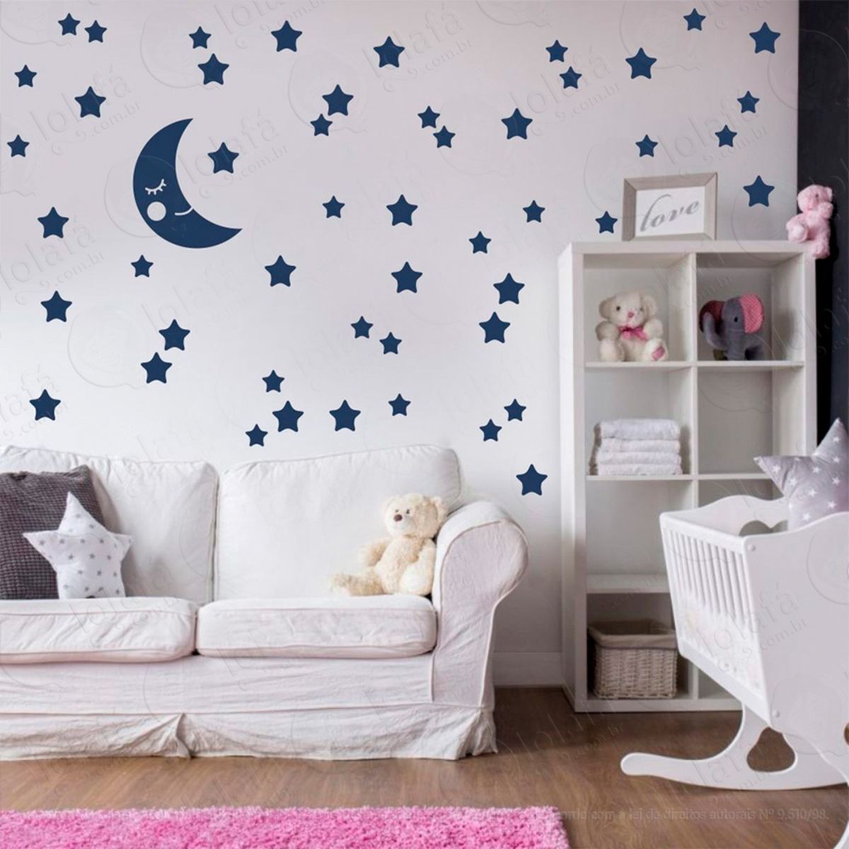 Adesivos Lua e Estrelas 53 Peças Adesivos para Quarto de Bebê Infantil Mod:602