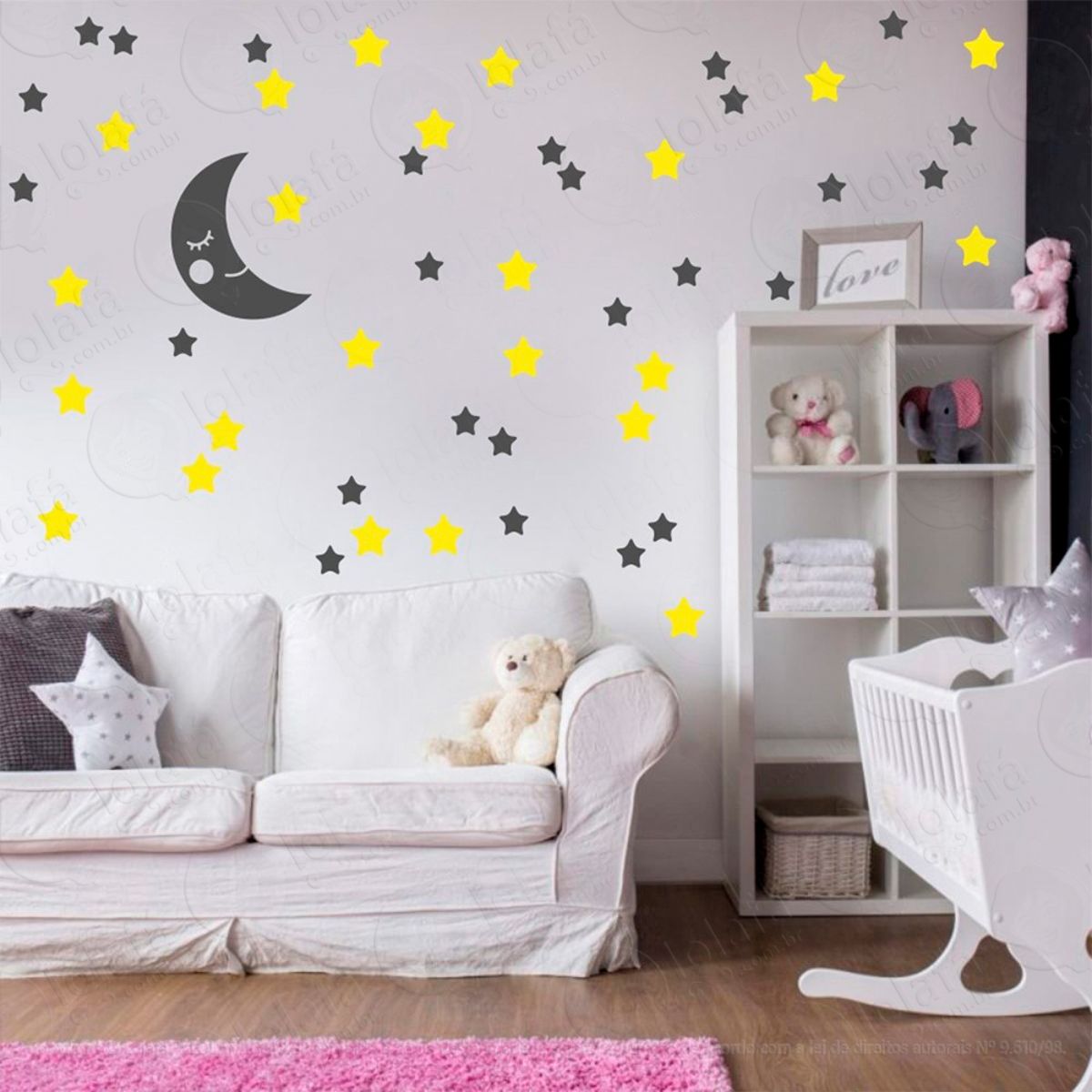 Adesivos Lua e Estrelas 53 Peças Adesivos para Quarto de Bebê Infantil Mod:603