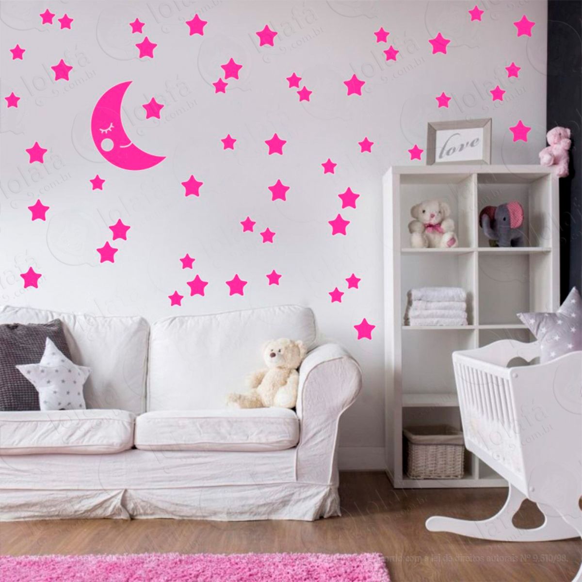 Adesivos Lua e Estrelas 53 Peças Adesivos para Quarto de Bebê Infantil Mod:604
