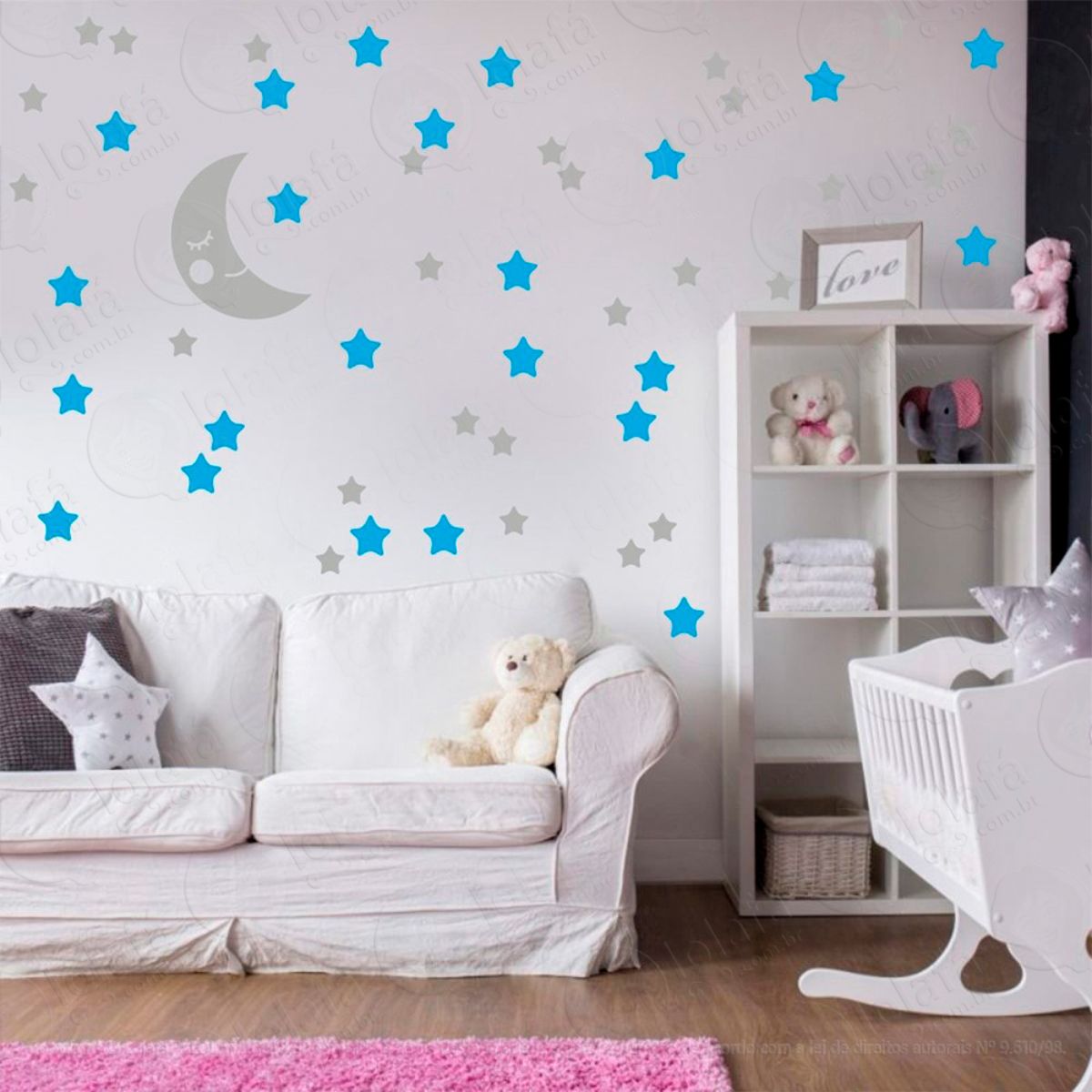 Adesivos Lua e Estrelas 53 Peças Adesivos para Quarto de Bebê Infantil Mod:605