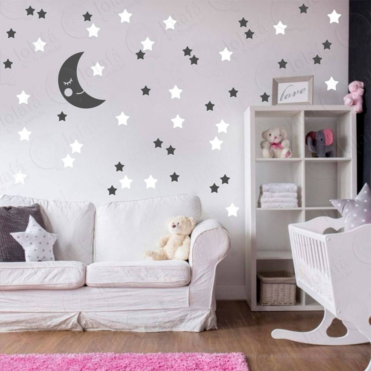Adesivos Lua e Estrelas 53 Peças Adesivos para Quarto de Bebê Infantil Mod:608