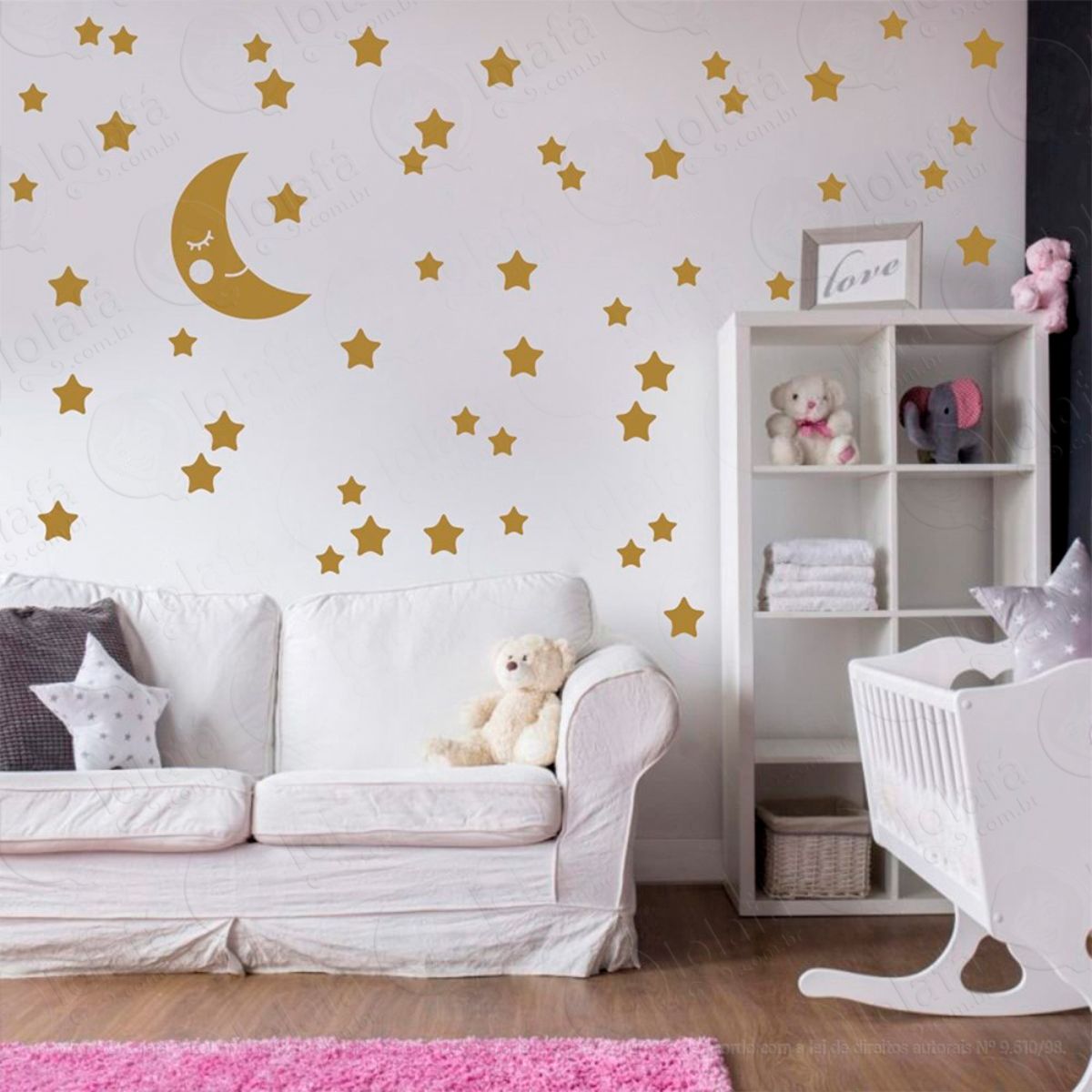 Adesivos Lua e Estrelas 53 Peças Adesivos para Quarto de Bebê Infantil Mod:610