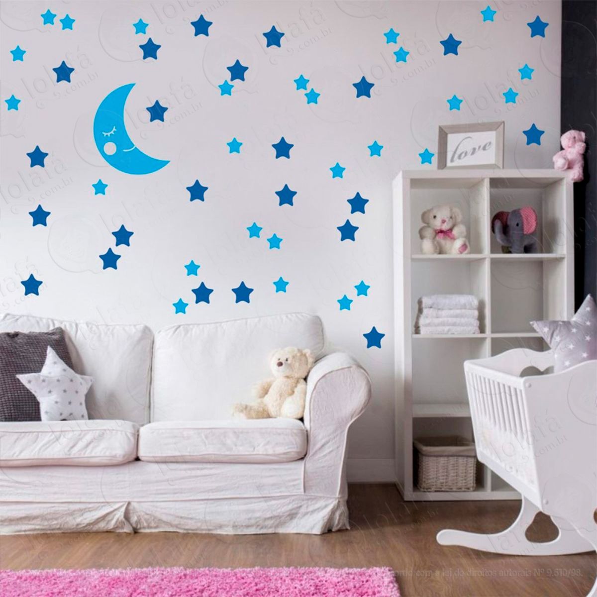 Adesivos Lua e Estrelas 53 Peças Adesivos para Quarto de Bebê Infantil Mod:611