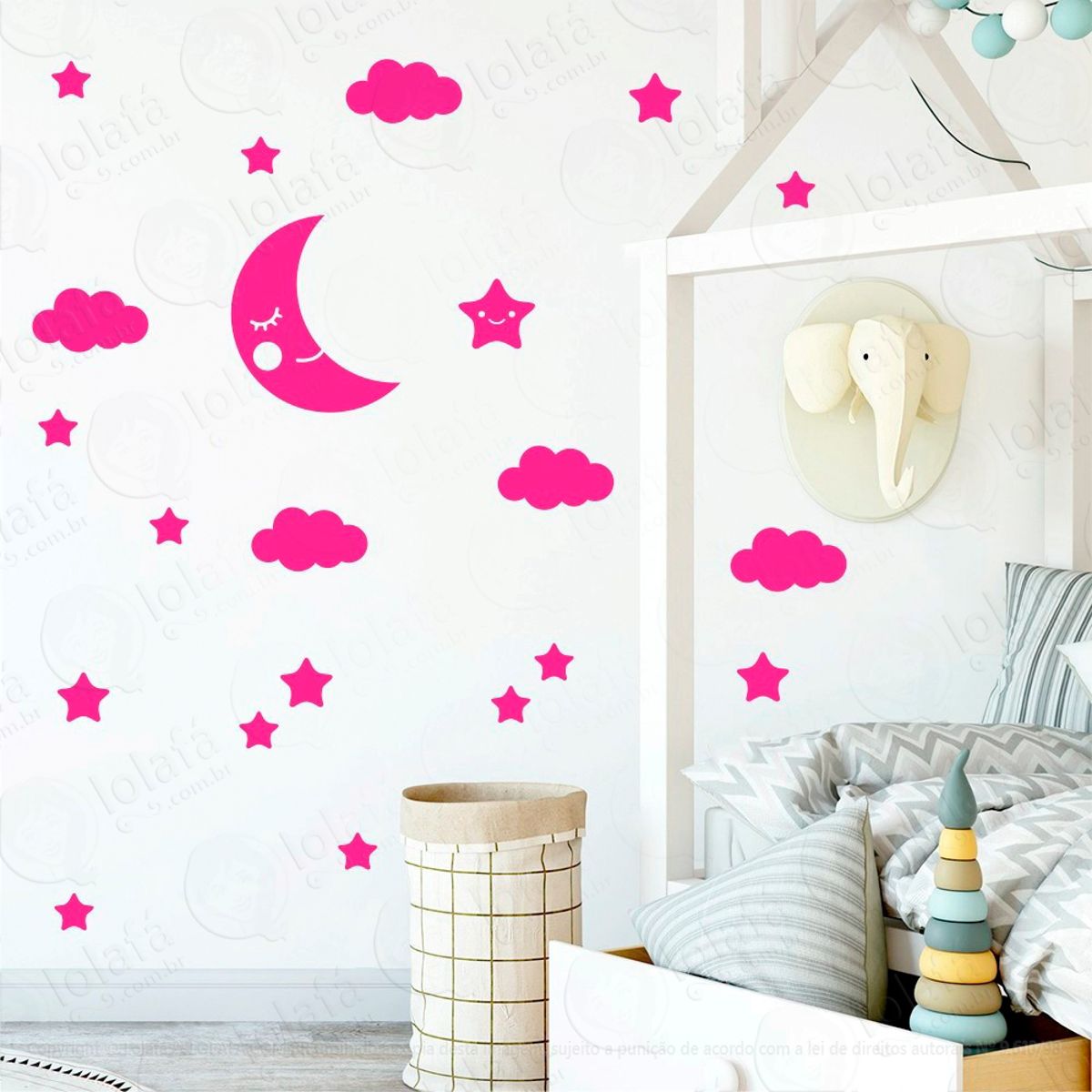 Adesivos Lua Nuvens e Estrelas 62 Peças Adesivos para Quarto de Bebê Infantil Mod:612