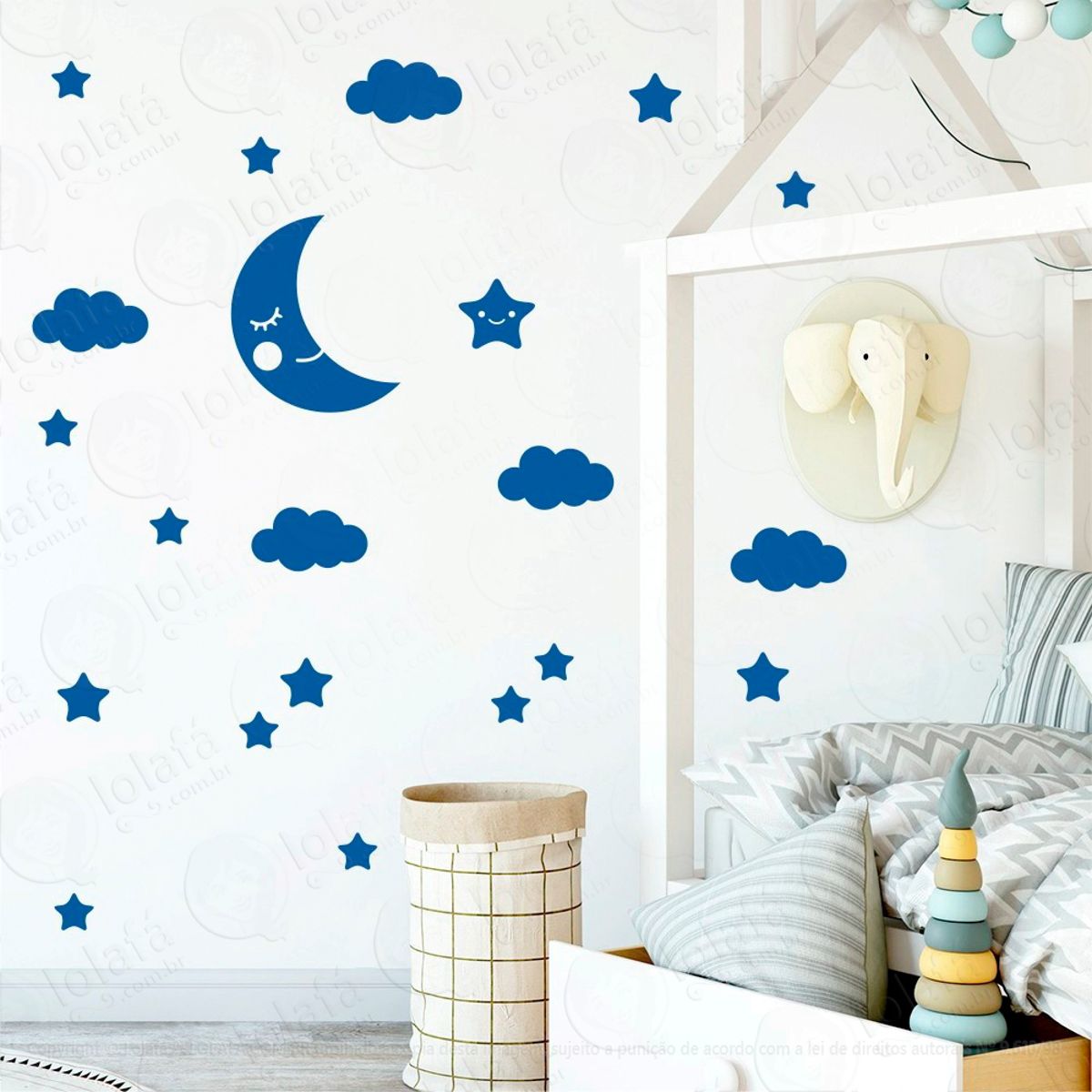 Adesivos Lua Nuvens e Estrelas 62 Peças Adesivos para Quarto de Bebê Infantil Mod:617