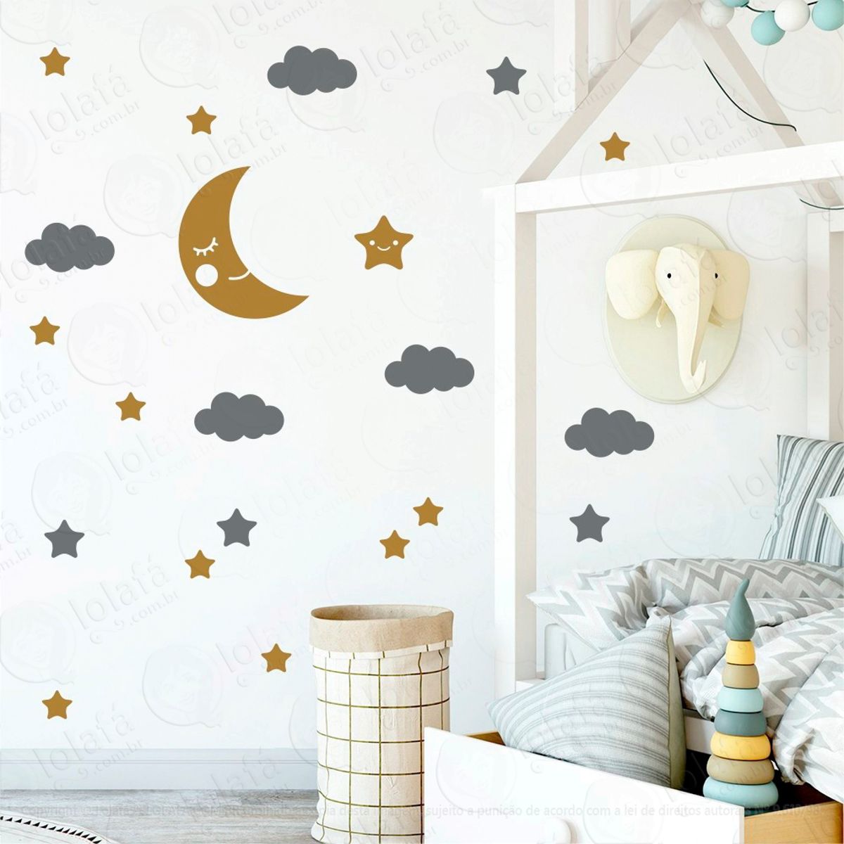 Adesivos Lua Nuvens e Estrelas 62 Peças Adesivos para Quarto de Bebê Infantil Mod:619