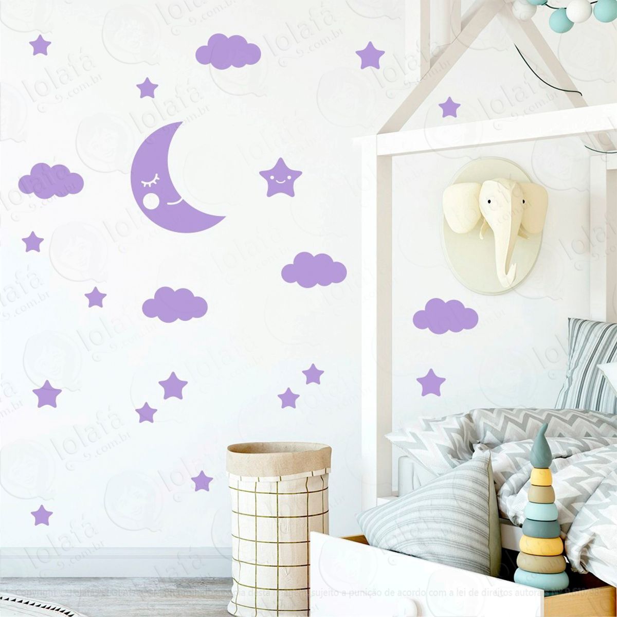 Adesivos Lua Nuvens e Estrelas 62 Peças Adesivos para Quarto de Bebê Infantil Mod:620