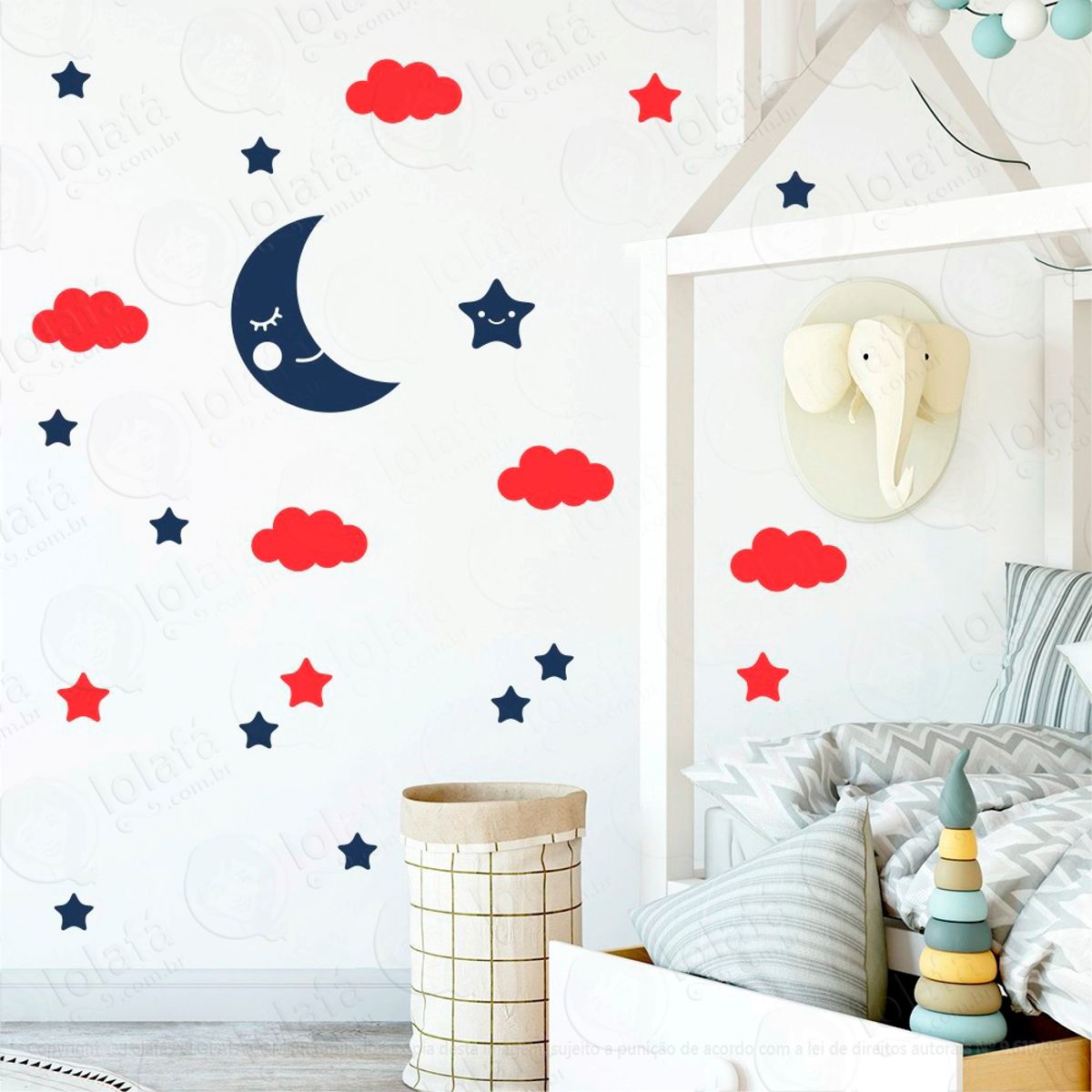 Adesivos Lua Nuvens e Estrelas 62 Peças Adesivos para Quarto de Bebê Infantil Mod:621