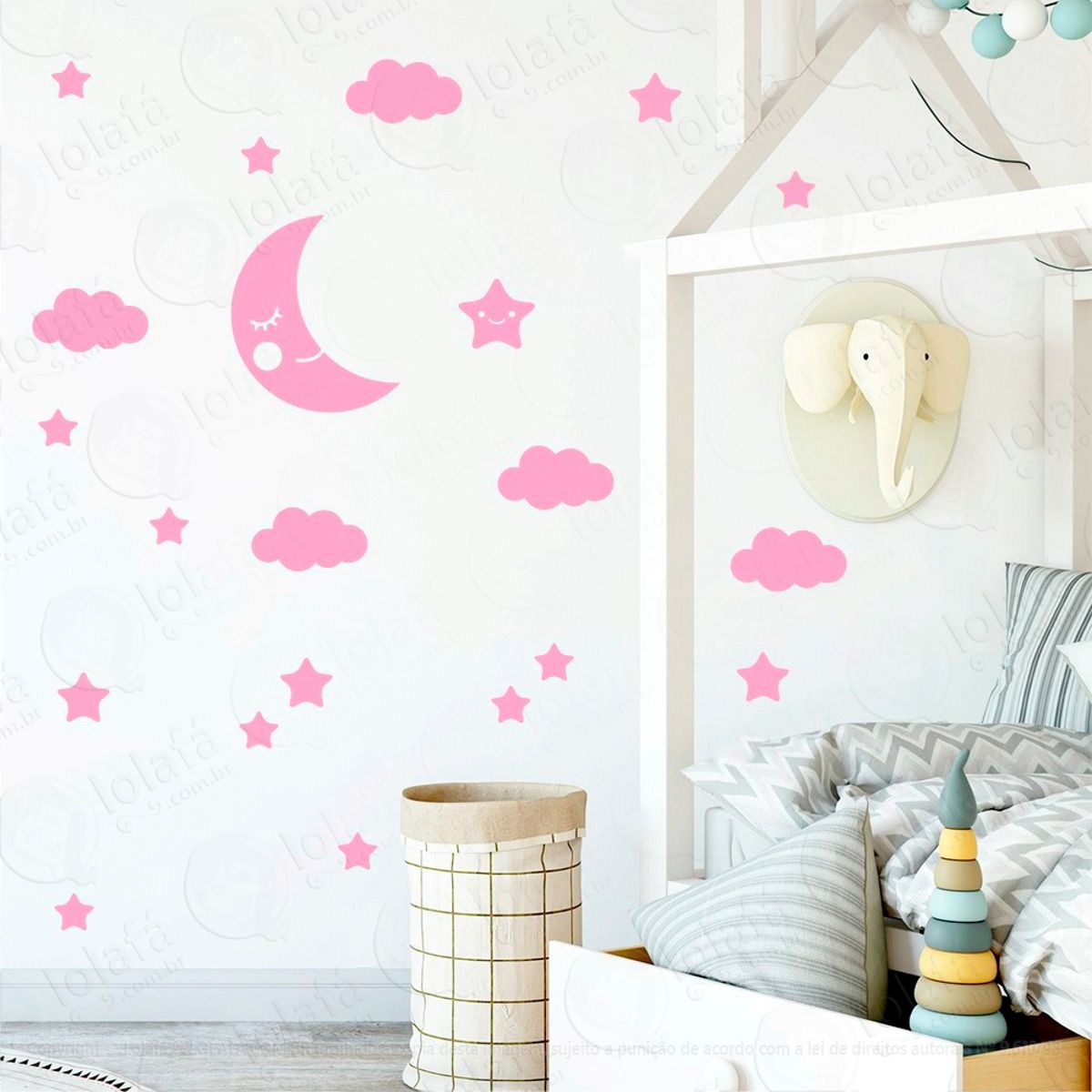 Adesivos Lua Nuvens e Estrelas 62 Peças Adesivos para Quarto de Bebê Infantil Mod:627