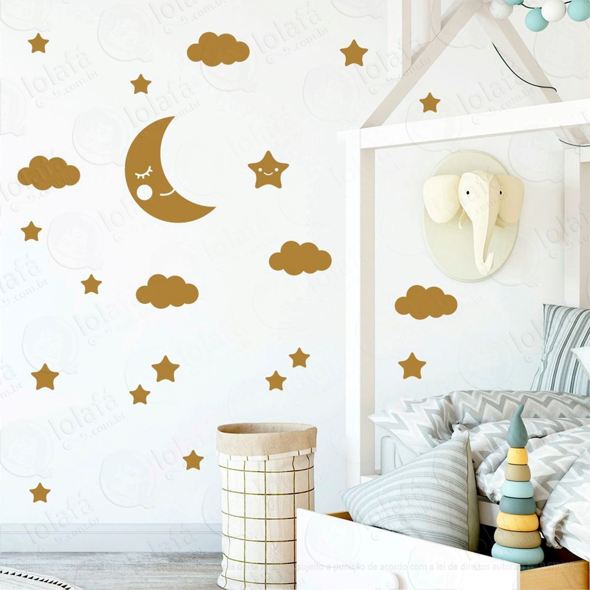 Adesivos Lua Nuvens e Estrelas 62 Peças Adesivos para Quarto de Bebê Infantil Mod:628