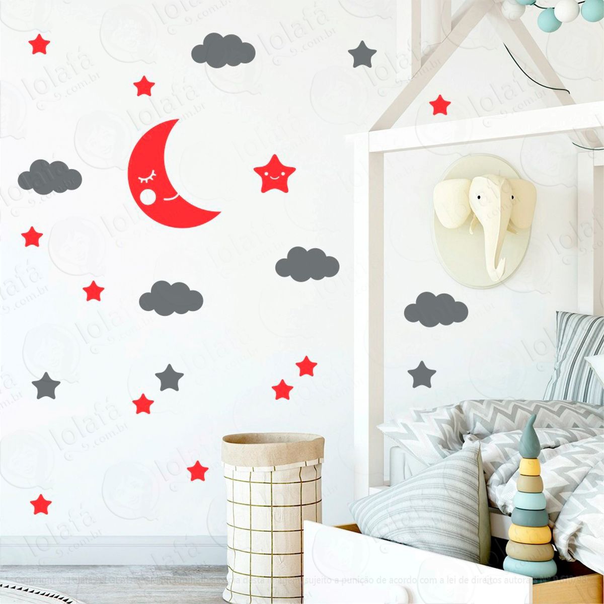 Adesivos Lua Nuvens e Estrelas 62 Peças Adesivos para Quarto de Bebê Infantil Mod:631
