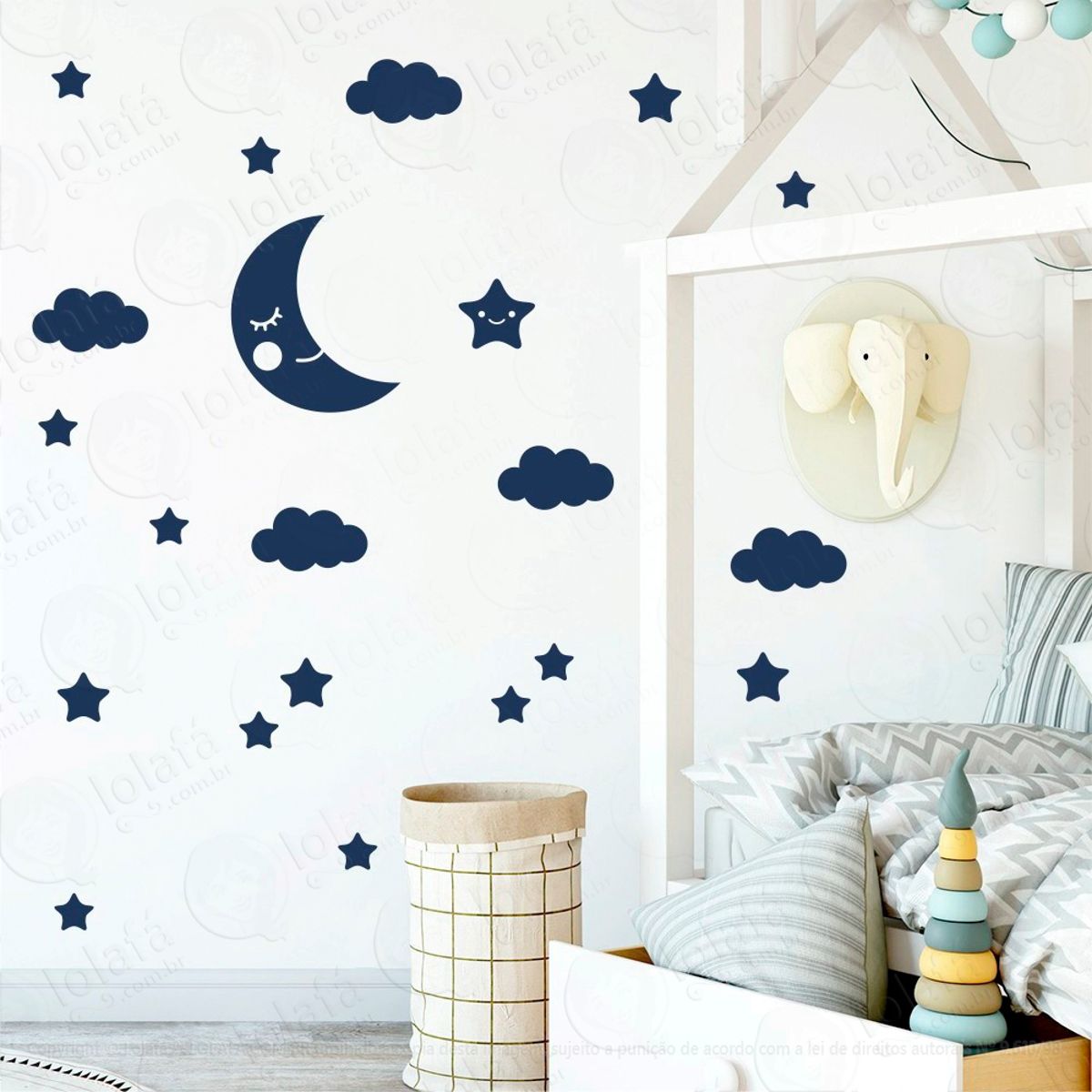 Adesivos Lua Nuvens e Estrelas 62 Peças Adesivos para Quarto de Bebê Infantil Mod:632