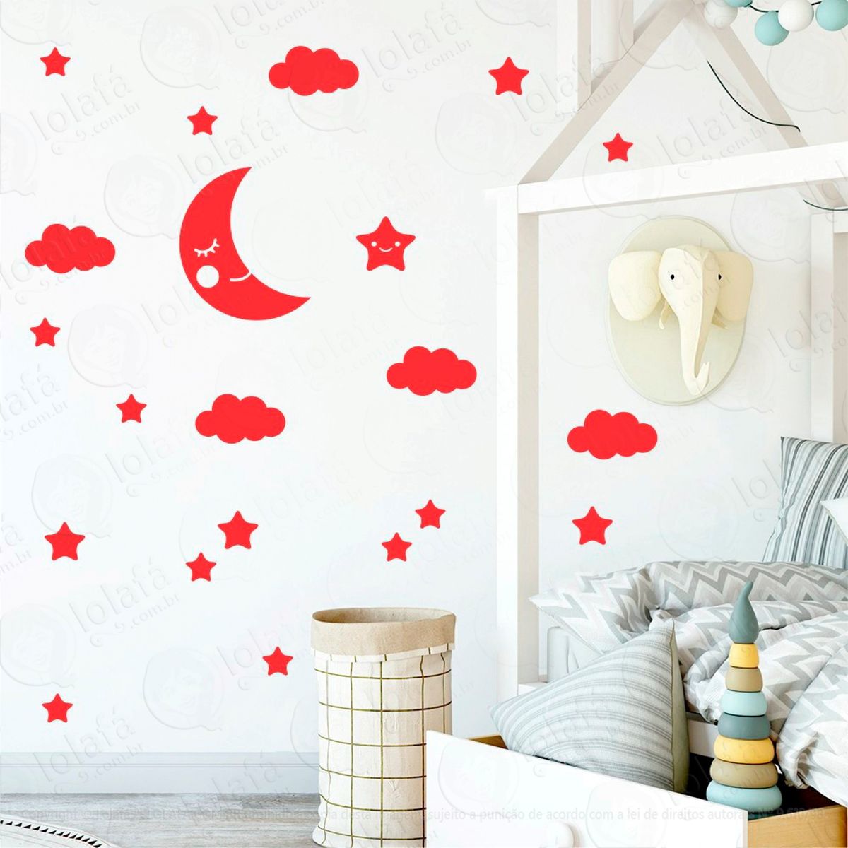Adesivos Lua Nuvens e Estrelas 62 Peças Adesivos para Quarto de Bebê Infantil Mod:633