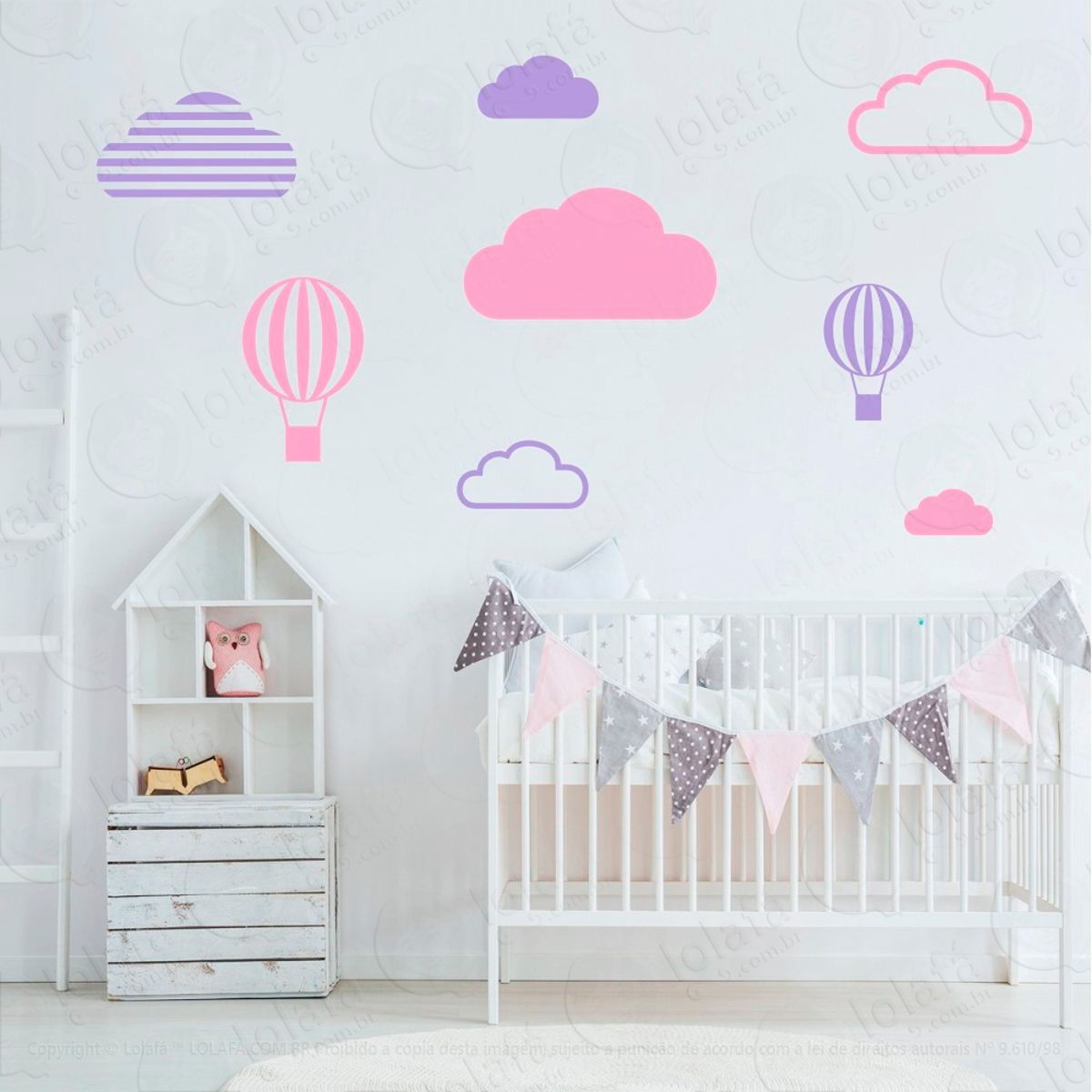 Adesivos Nuvens e Balões 8 Peças Adesivos para Quarto de Bebê Infantil Mod:634
