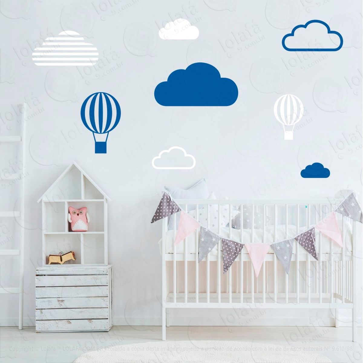 Adesivos Nuvens e Balões 8 Peças Adesivos para Quarto de Bebê Infantil Mod:635