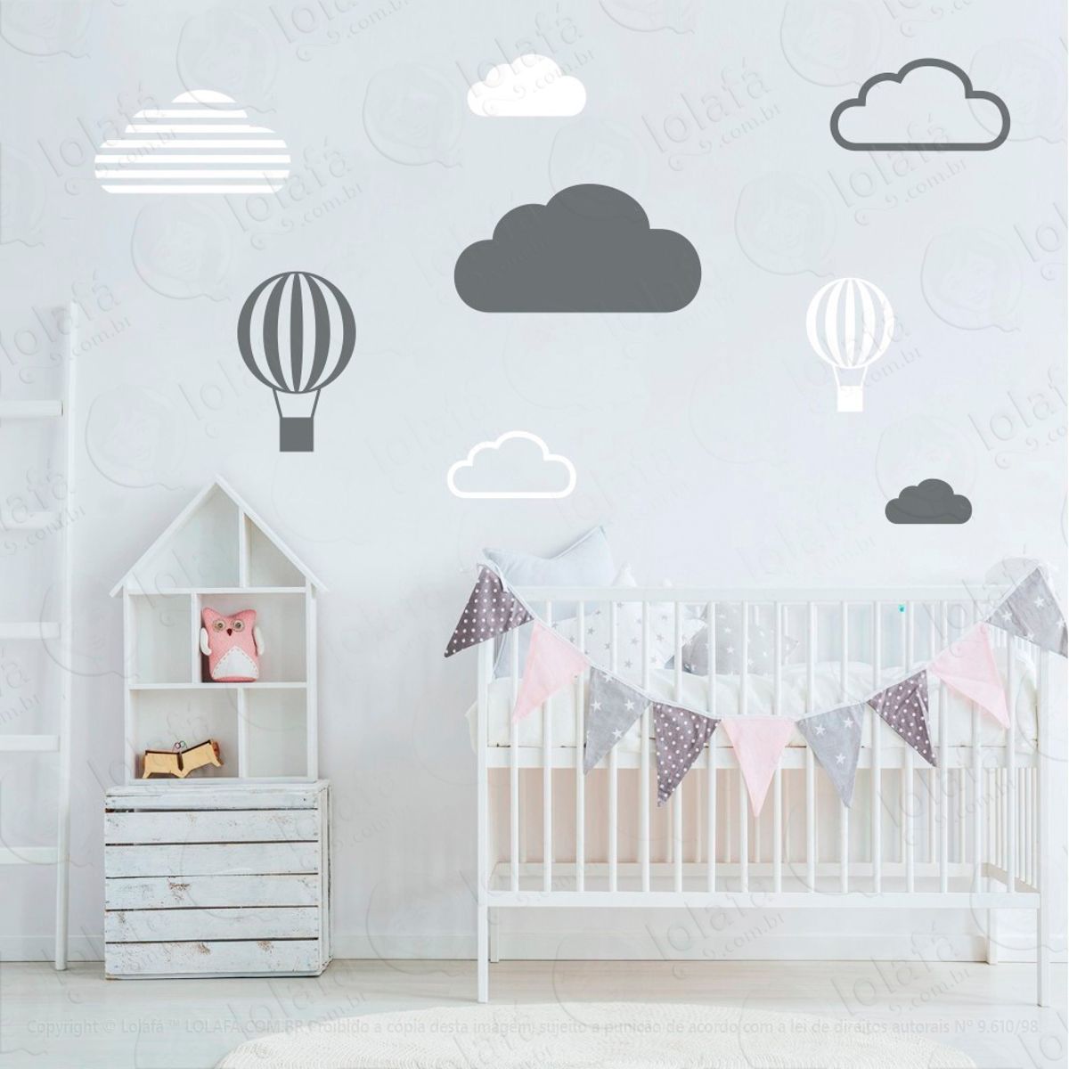 Adesivos Nuvens e Balões 8 Peças Adesivos para Quarto de Bebê Infantil Mod:636