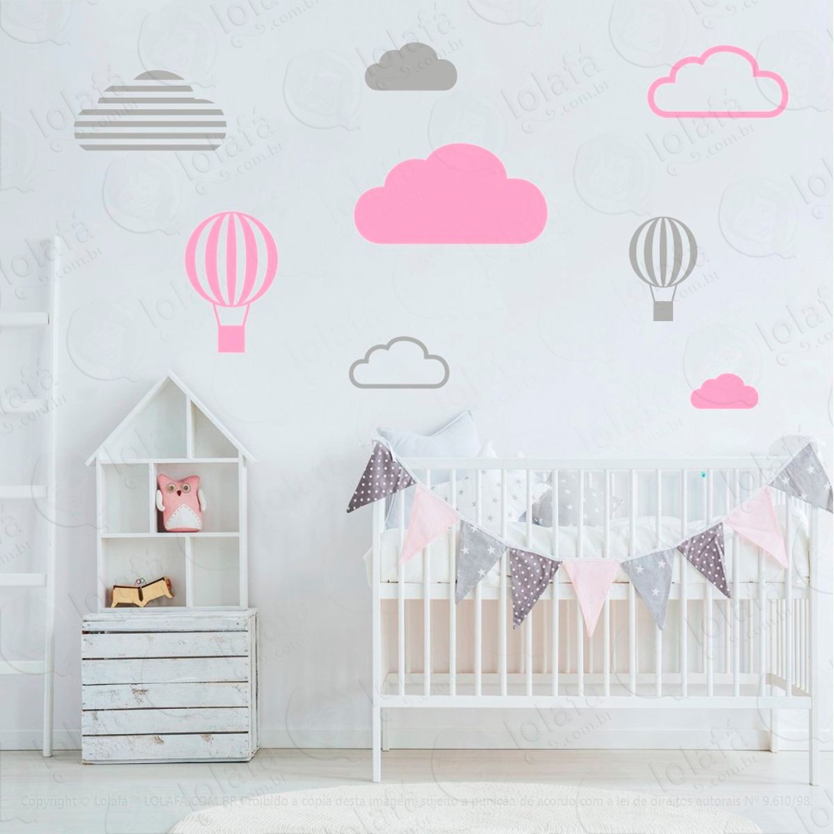 Adesivos Nuvens e Balões 8 Peças Adesivos para Quarto de Bebê Infantil Mod:637