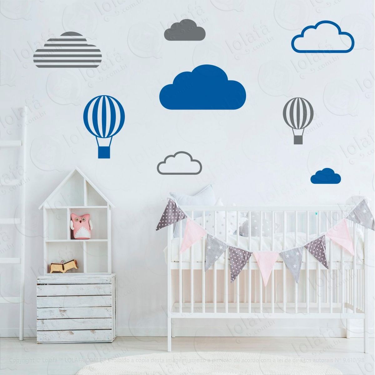 Adesivos Nuvens e Balões 8 Peças Adesivos para Quarto de Bebê Infantil Mod:638