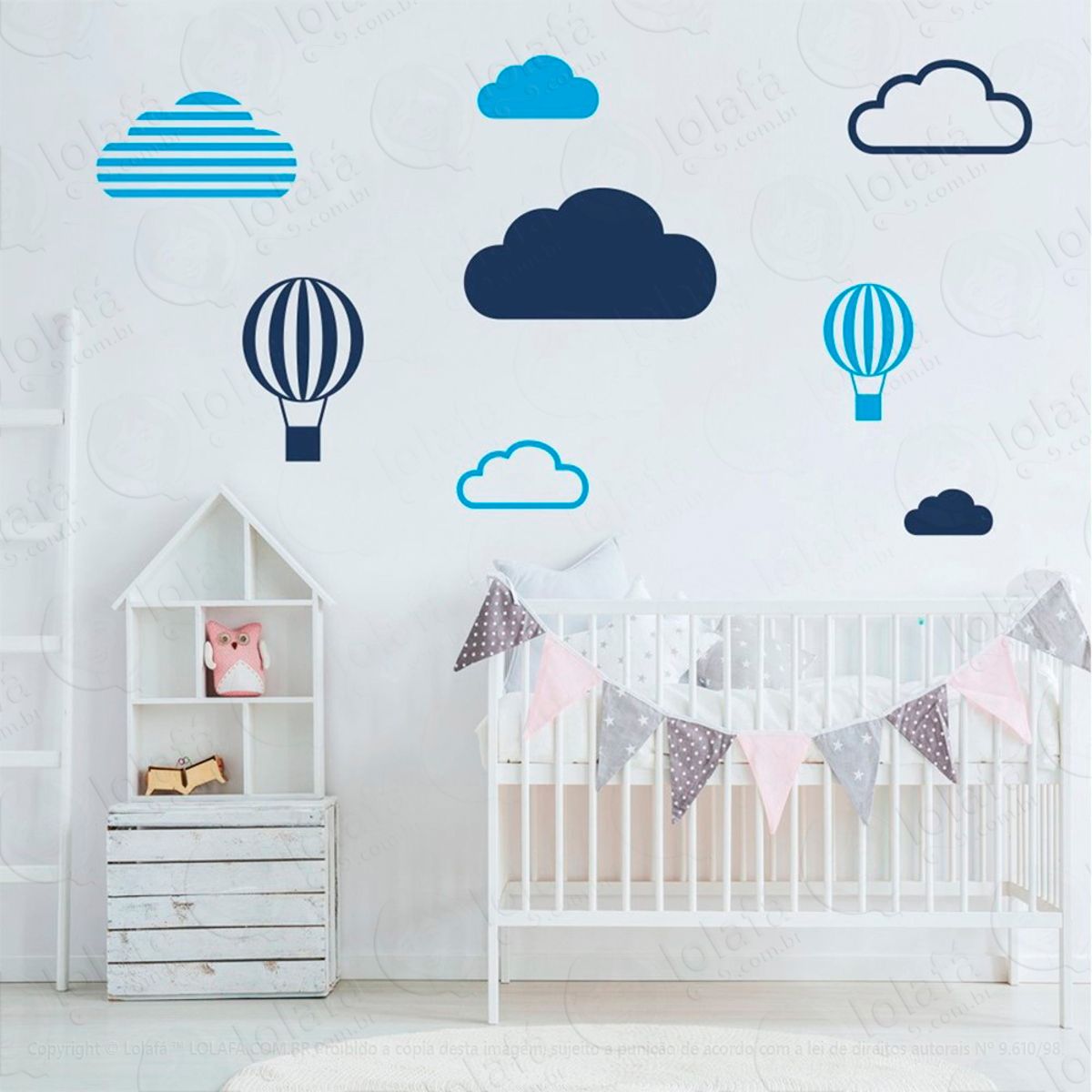 Adesivos Nuvens e Balões 8 Peças Adesivos para Quarto de Bebê Infantil Mod:639