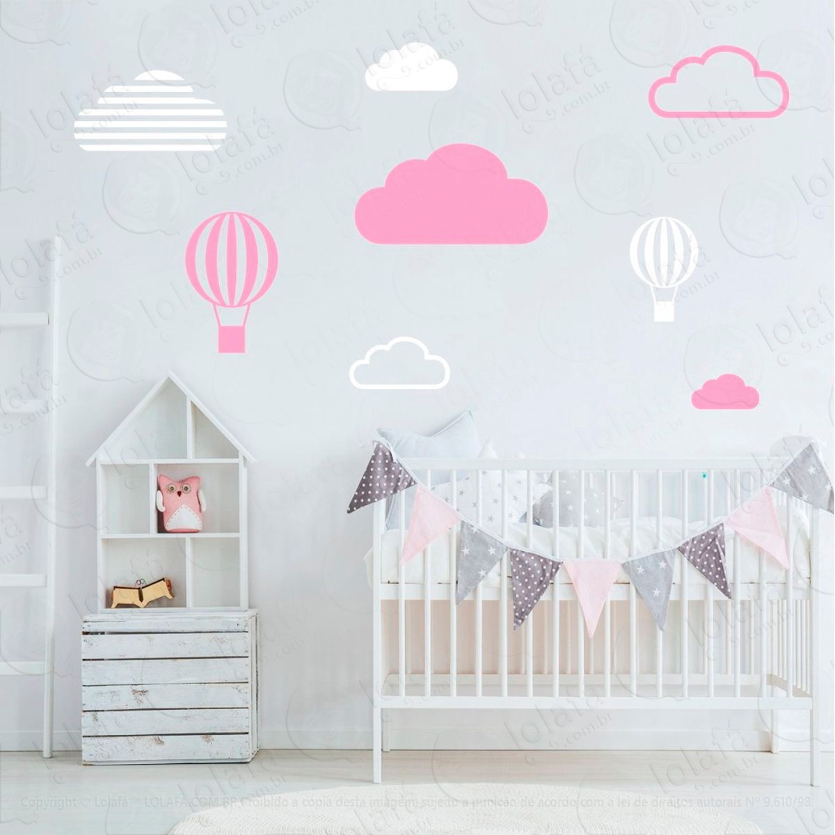 Adesivos Nuvens e Balões 8 Peças Adesivos para Quarto de Bebê Infantil Mod:640