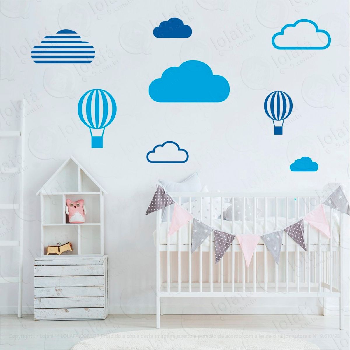 Adesivos Nuvens e Balões 8 Peças Adesivos para Quarto de Bebê Infantil Mod:641
