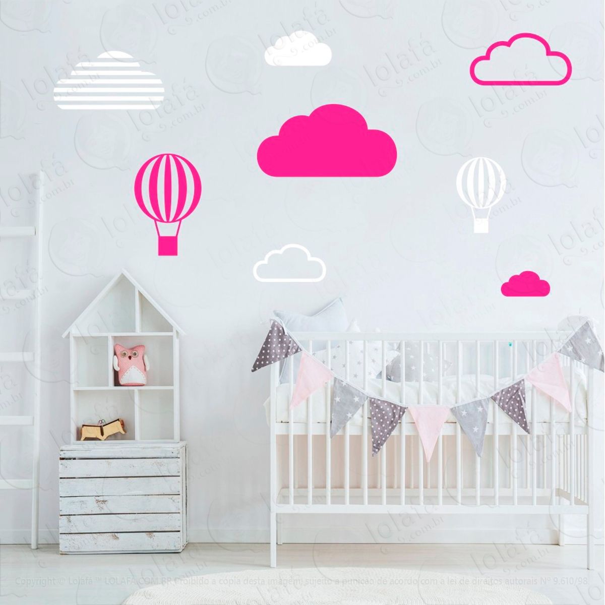 Adesivos Nuvens e Balões 8 Peças Adesivos para Quarto de Bebê Infantil Mod:642