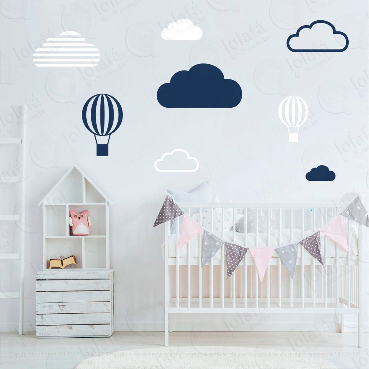 Adesivos Nuvens e Balões 8 Peças Adesivos para Quarto de Bebê Infantil Mod:643