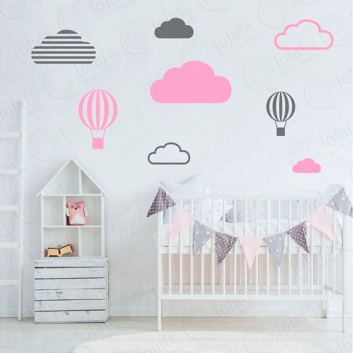 Adesivos Nuvens e Balões 8 Peças Adesivos para Quarto de Bebê Infantil Mod:644