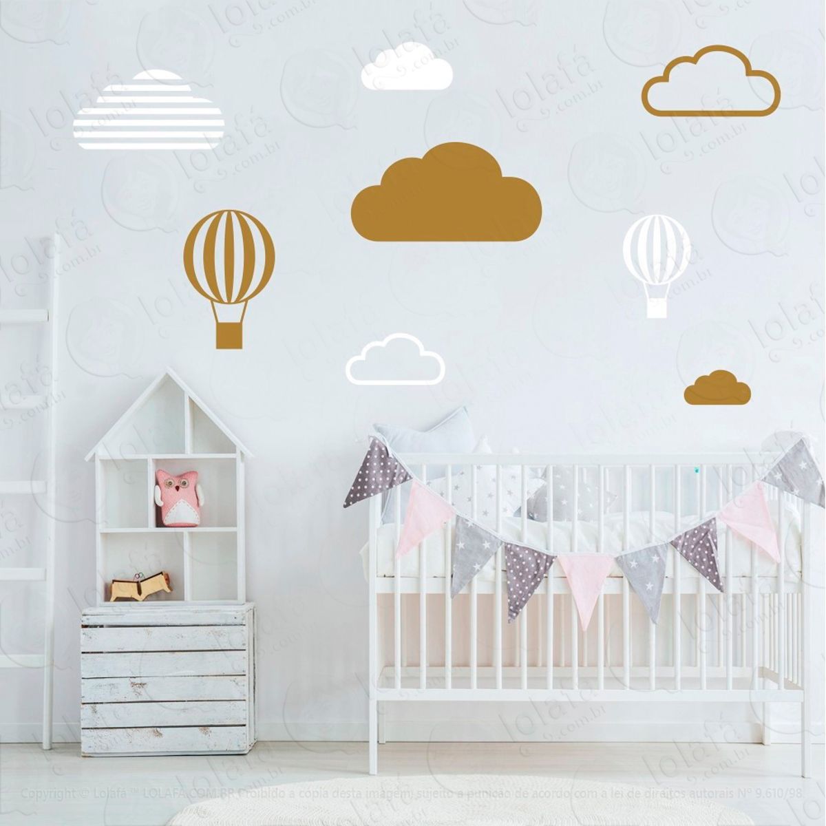 Adesivos Nuvens e Balões 8 Peças Adesivos para Quarto de Bebê Infantil Mod:645