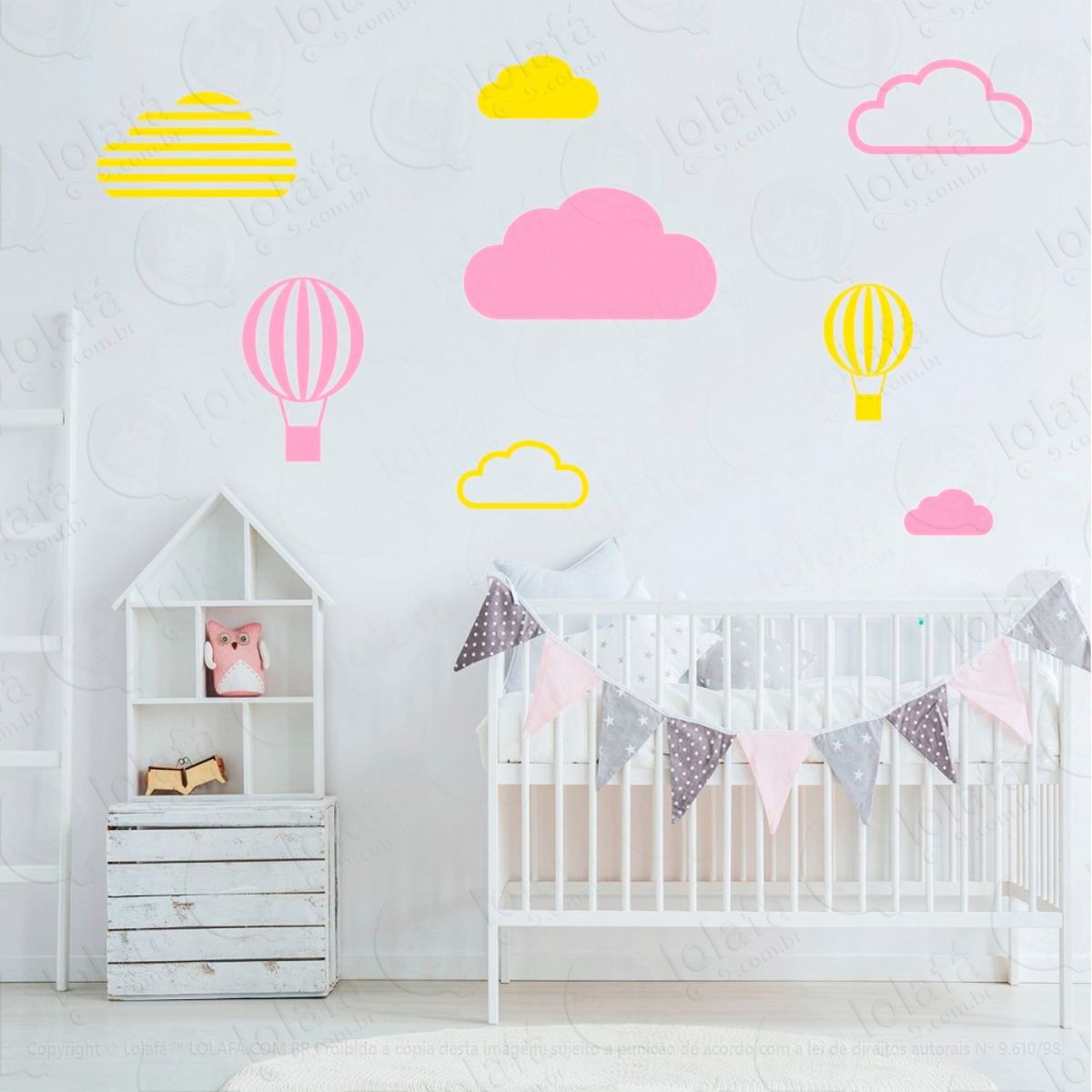 Adesivos Nuvens e Balões 8 Peças Adesivos para Quarto de Bebê Infantil Mod:646