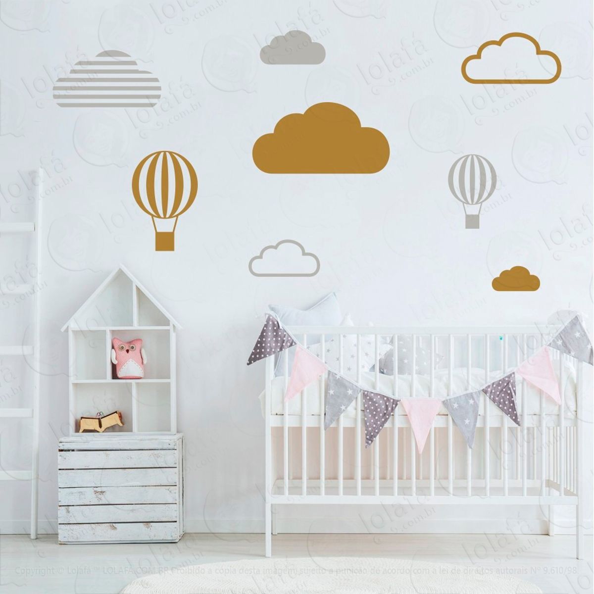 Adesivos Nuvens e Balões 8 Peças Adesivos para Quarto de Bebê Infantil Mod:648