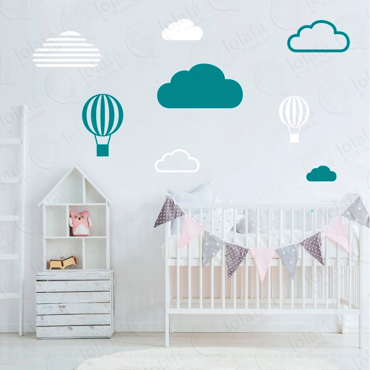 Adesivos Nuvens e Balões 8 Peças Adesivos para Quarto de Bebê Infantil Mod:649