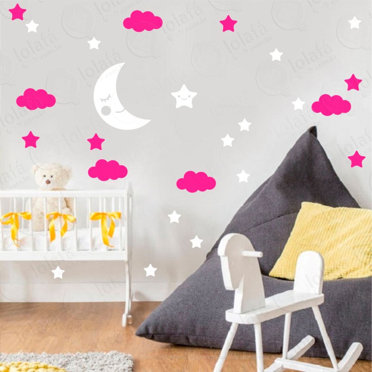 Adesivos Lua Nuvens e Estrelas 38 Peças Adesivos para Quarto de Bebê Infantil Mod:650