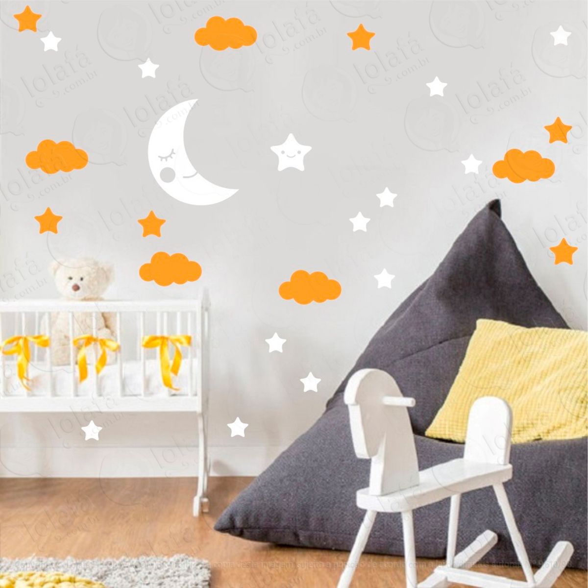 Adesivos Lua Nuvens e Estrelas 38 Peças Adesivos para Quarto de Bebê Infantil Mod:659
