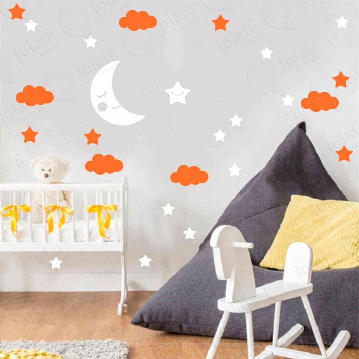 Adesivos Lua Nuvens e Estrelas 38 Peças Adesivos para Quarto de Bebê Infantil Mod:660