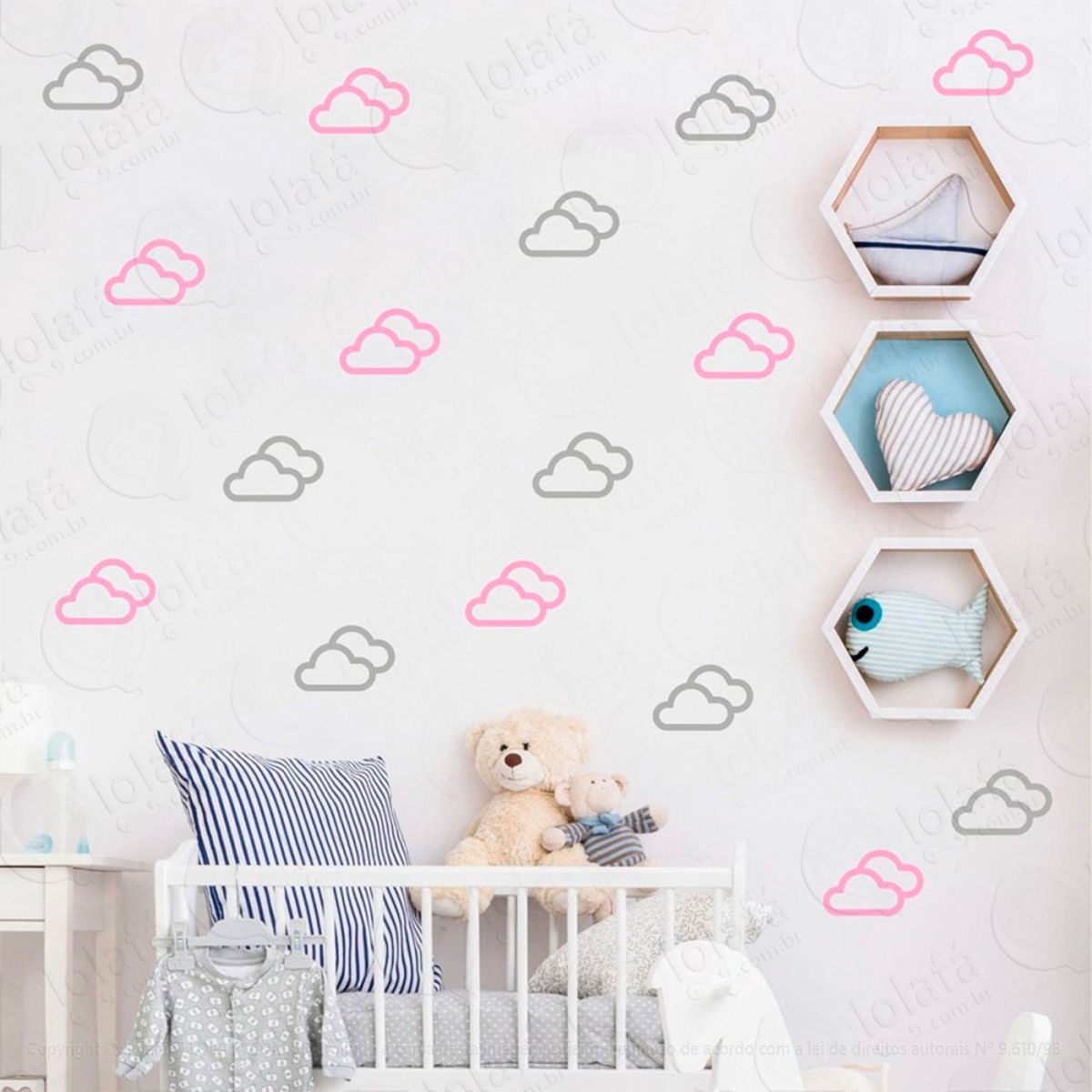 Adesivos Nuvens 32 Peças Adesivos para Quarto de Bebê Infantil Mod:710
