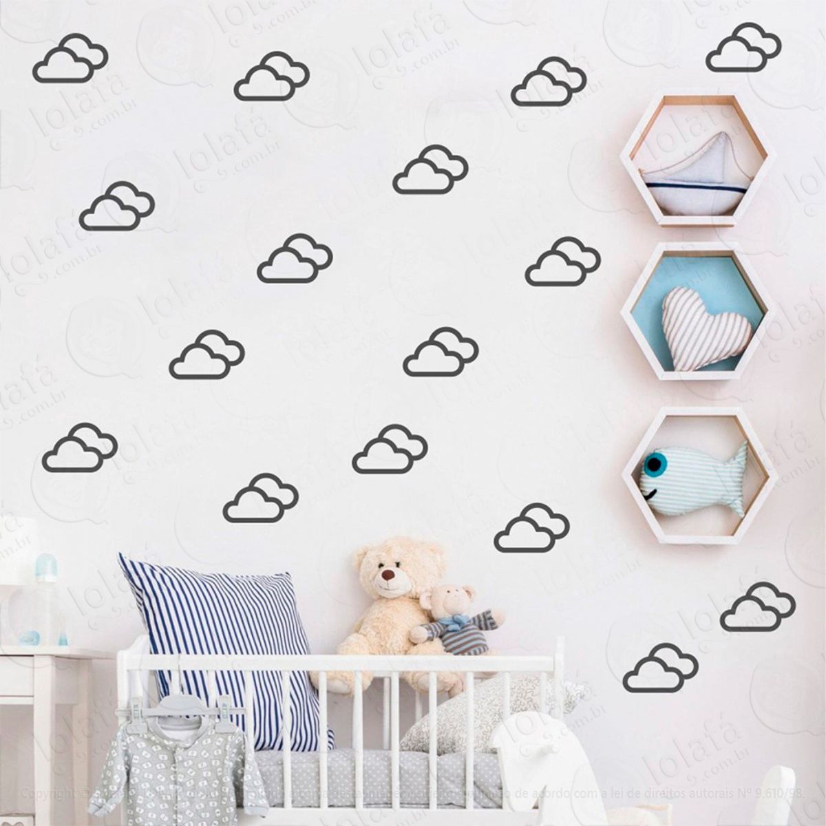 Adesivos Nuvens 32 Peças Adesivos para Quarto de Bebê Infantil Mod:713