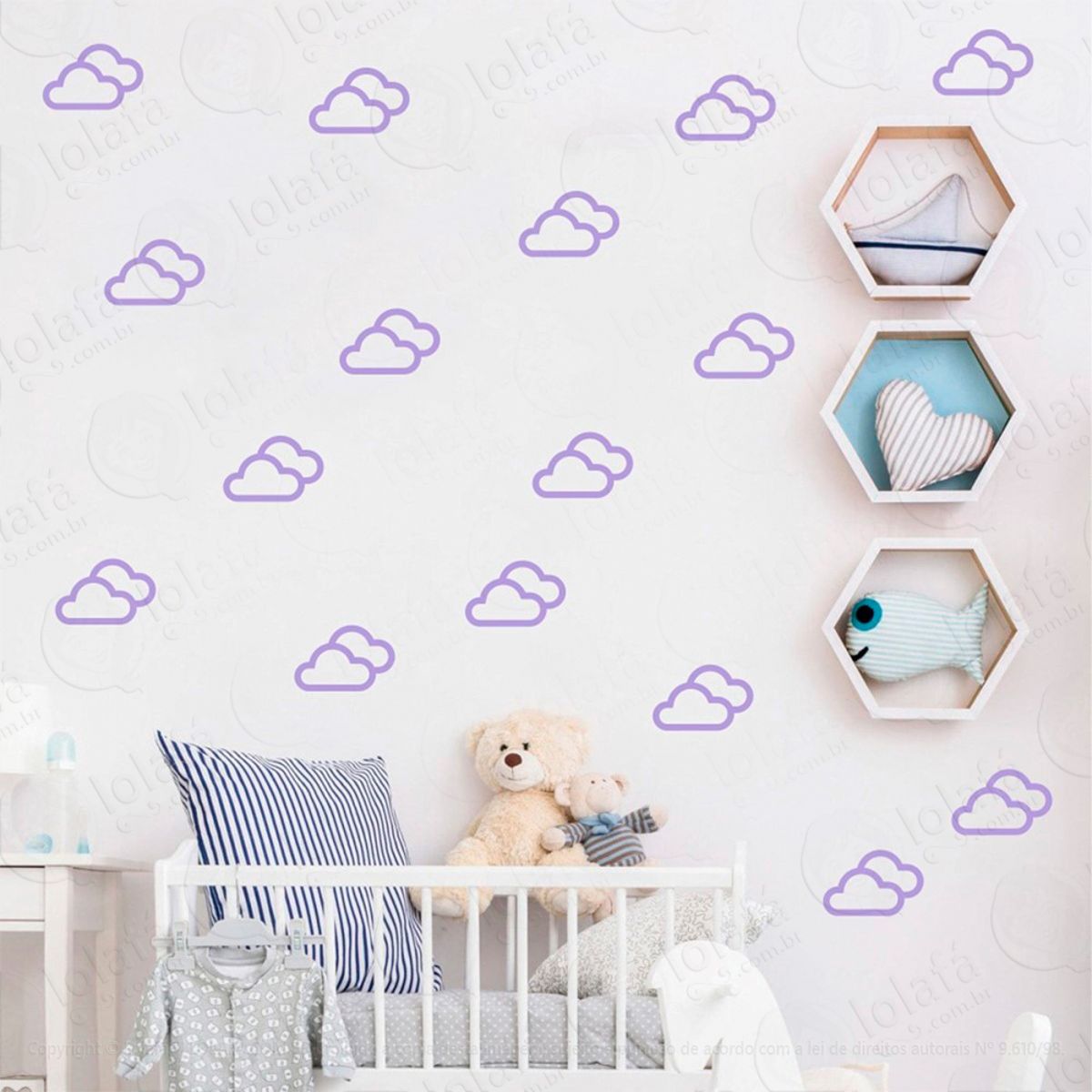 Adesivos Nuvens 32 Peças Adesivos para Quarto de Bebê Infantil Mod:715