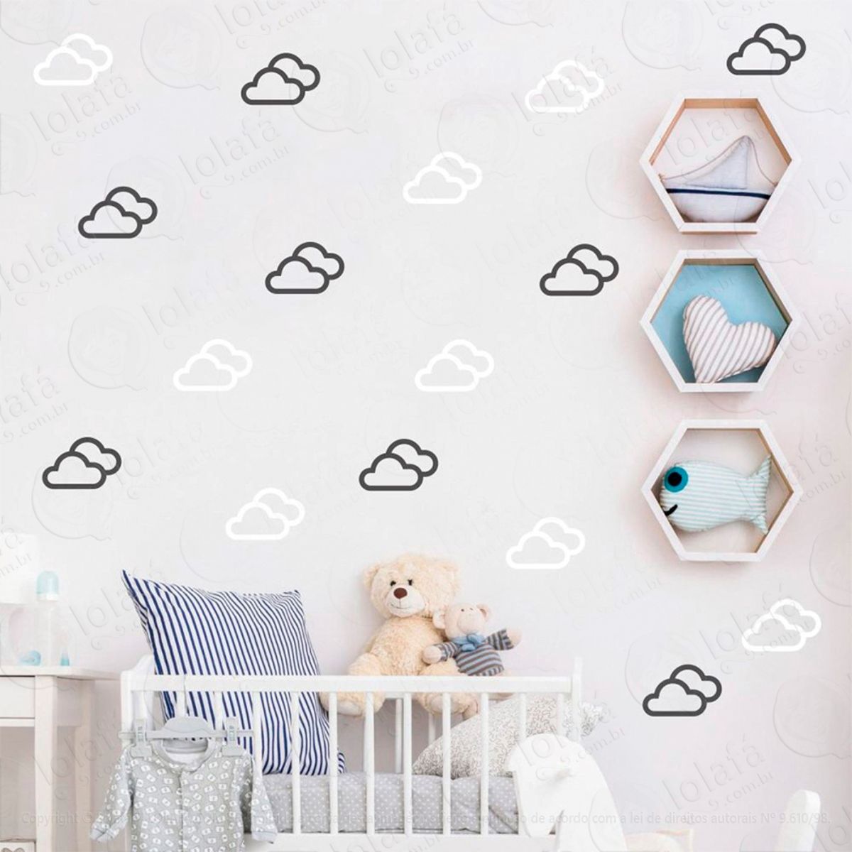Adesivos Nuvens 32 Peças Adesivos para Quarto de Bebê Infantil Mod:719