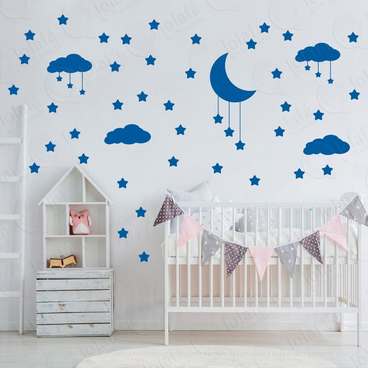 Adesivos Nuvens Estrelas e Lua 60 Peças Adesivos para Quarto de Bebê Infantil Mod:741