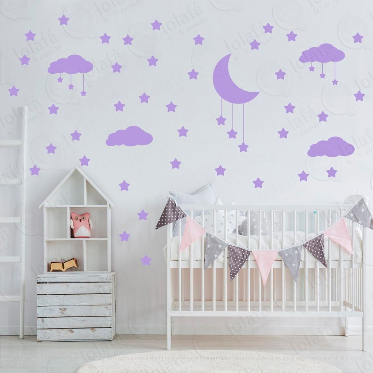Adesivos Nuvens Estrelas e Lua 60 Peças Adesivos para Quarto de Bebê Infantil Mod:745