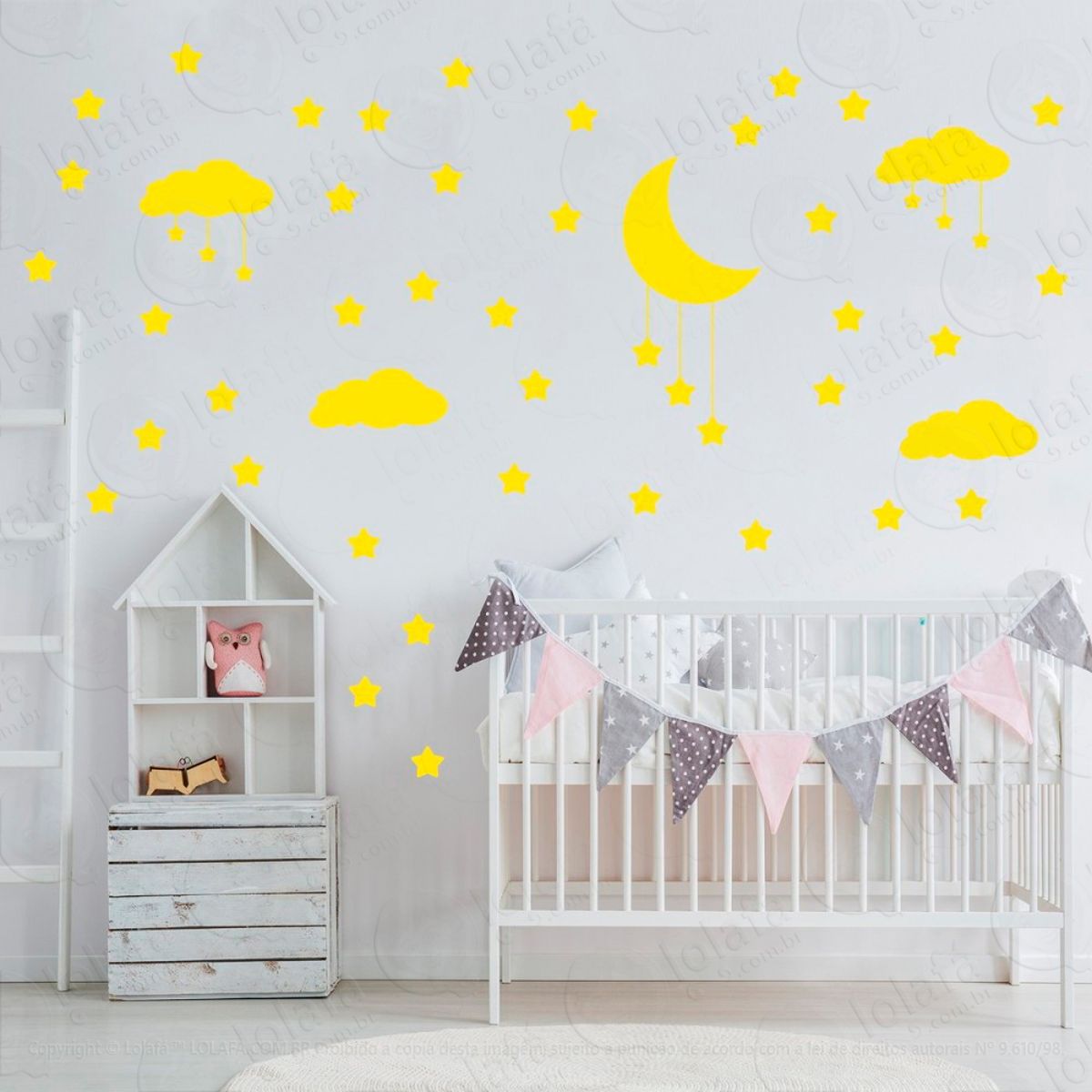 Adesivos Nuvens Estrelas e Lua 60 Peças Adesivos para Quarto de Bebê Infantil Mod:747