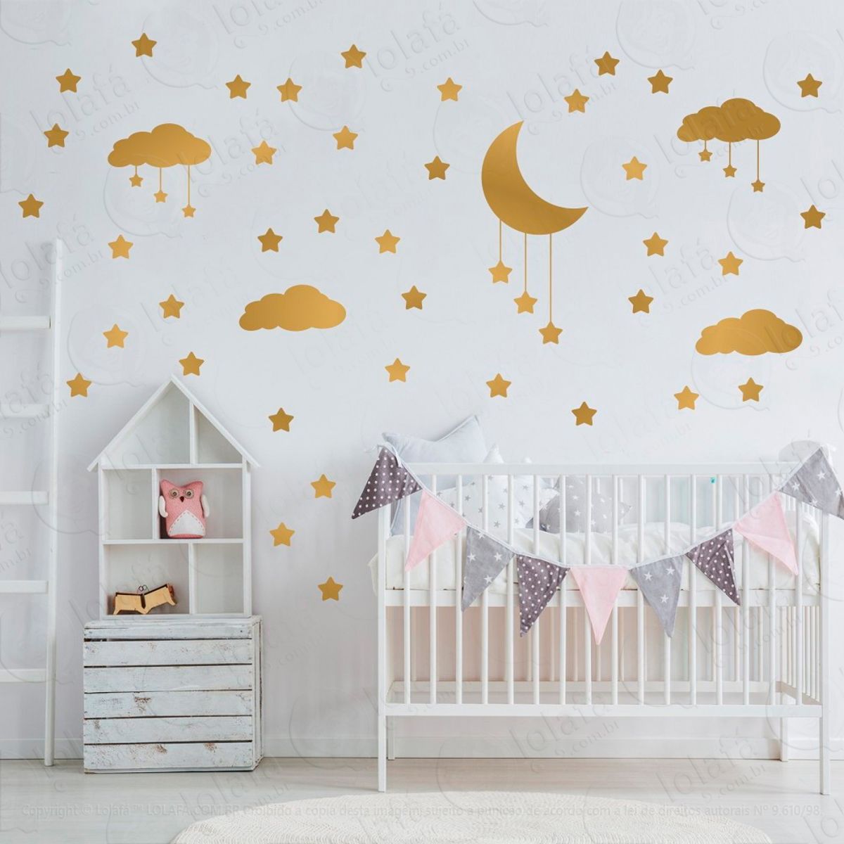 Adesivos Nuvens Estrelas e Lua 60 Peças Adesivos para Quarto de Bebê Infantil Mod:748