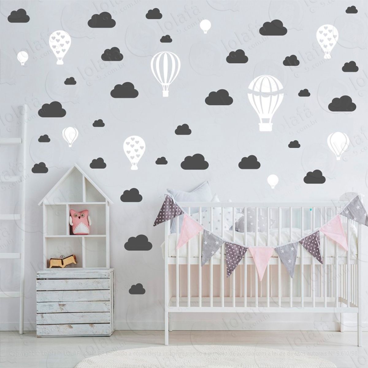 Adesivos Balões e Nuvens 42 Peças Adesivos para Quarto de Bebê Infantil Mod:786