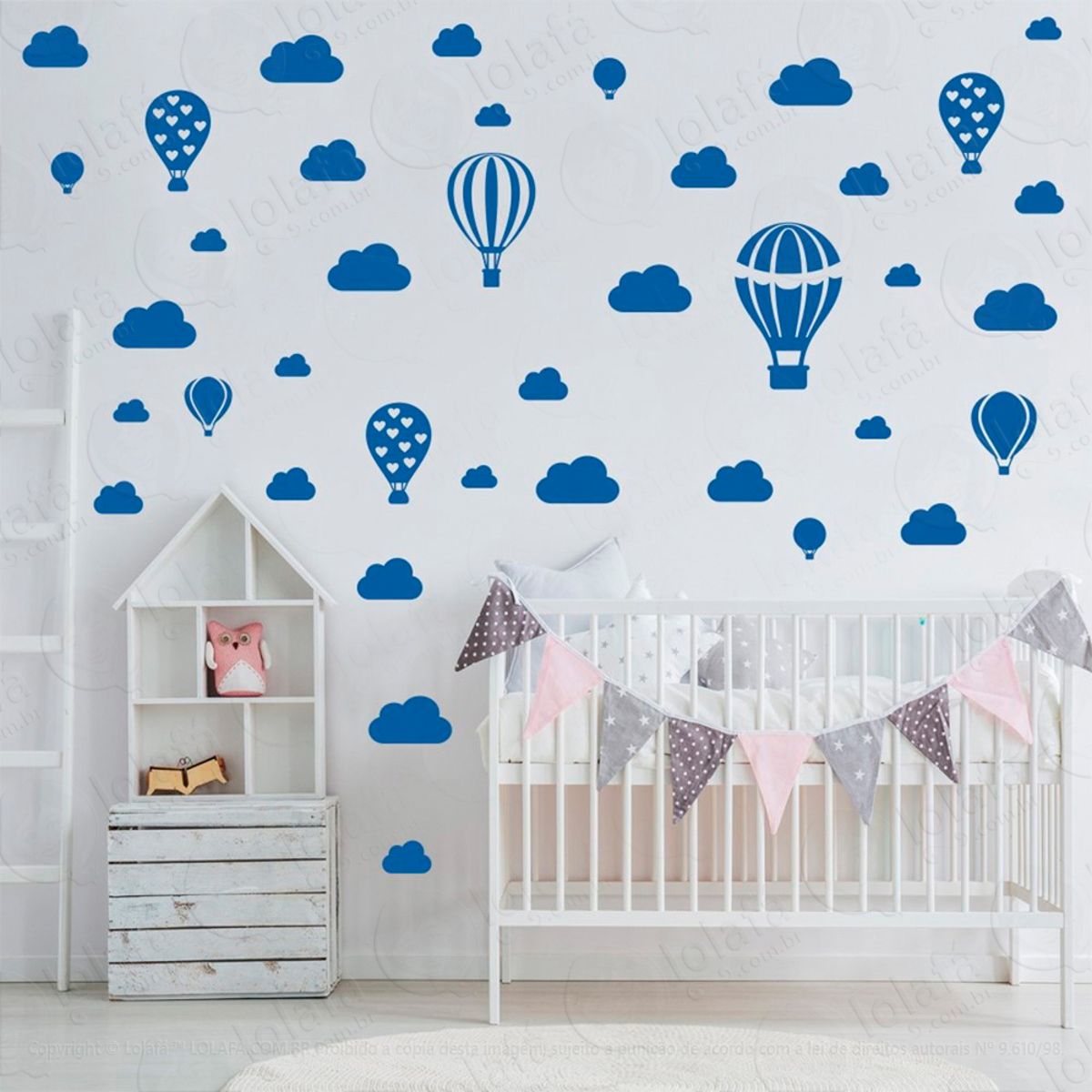 Adesivos Balões e Nuvens 42 Peças Adesivos para Quarto de Bebê Infantil Mod:787