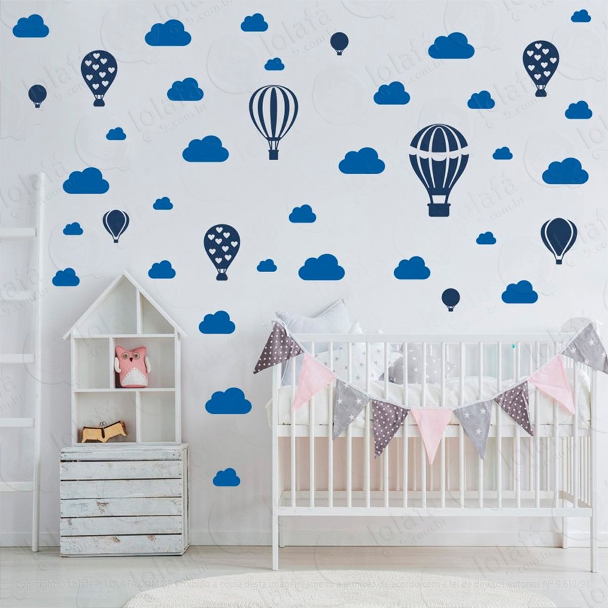 Adesivos Balões e Nuvens 42 Peças Adesivos para Quarto de Bebê Infantil Mod:789