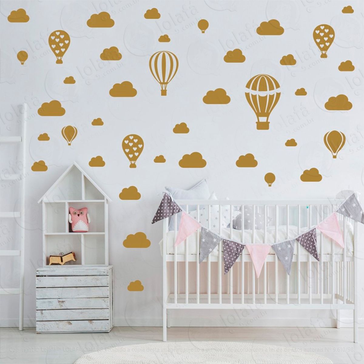 Adesivos Balões e Nuvens 42 Peças Adesivos para Quarto de Bebê Infantil Mod:790